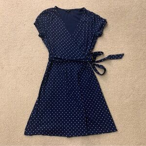 Lands' End Polka Dot Navy Wrap Dress